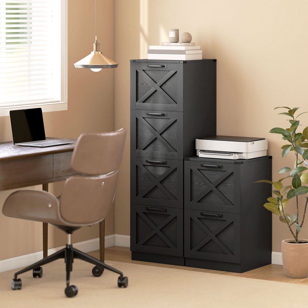 Caisson de Bureau avec 4 Tiroirs, Dossiers Suspendus pour Formats Lettre/A4, Style Rustique, 40x40x131cm, Noir-7