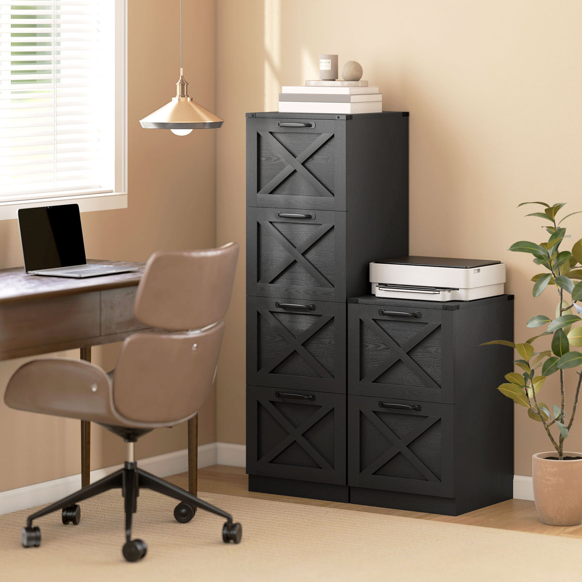 Caisson de Bureau avec 4 Tiroirs, Dossiers Suspendus pour Formats Lettre/A4, Style Rustique, 40x40x131cm, Noir-7