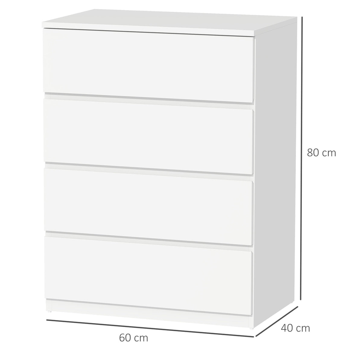 Commode 4 tiroirs meuble de rangement sans poignées design minimaliste 60 x 40 x 80 cm blanc-2
