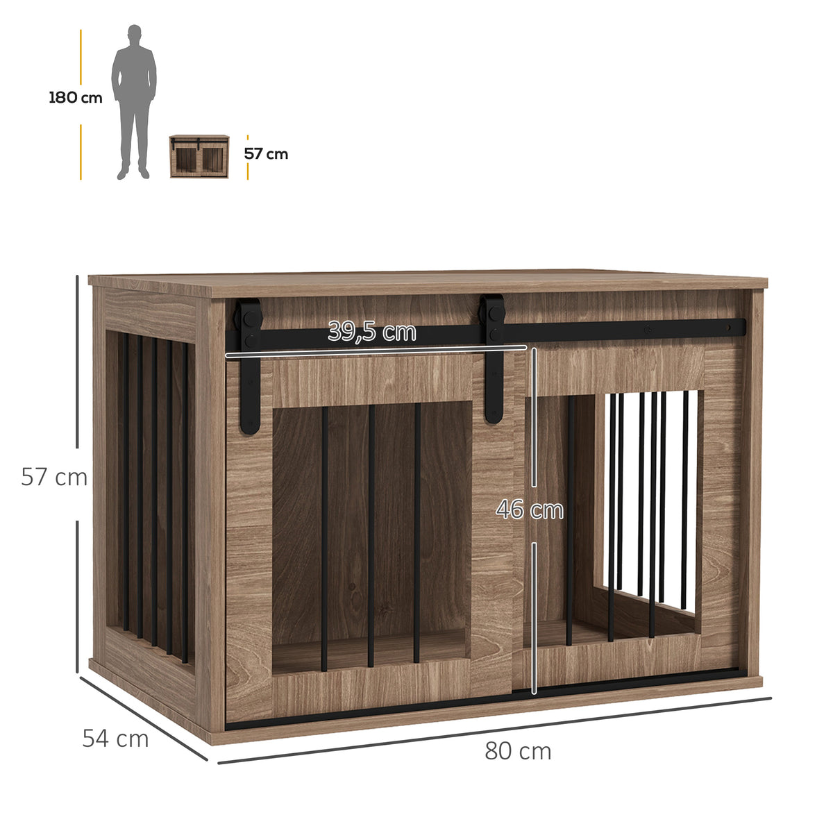 Cage caisse pour chien animaux intérieur porte coulissante, métal effet bois, dim. 57H x 80L x 54l cm-2