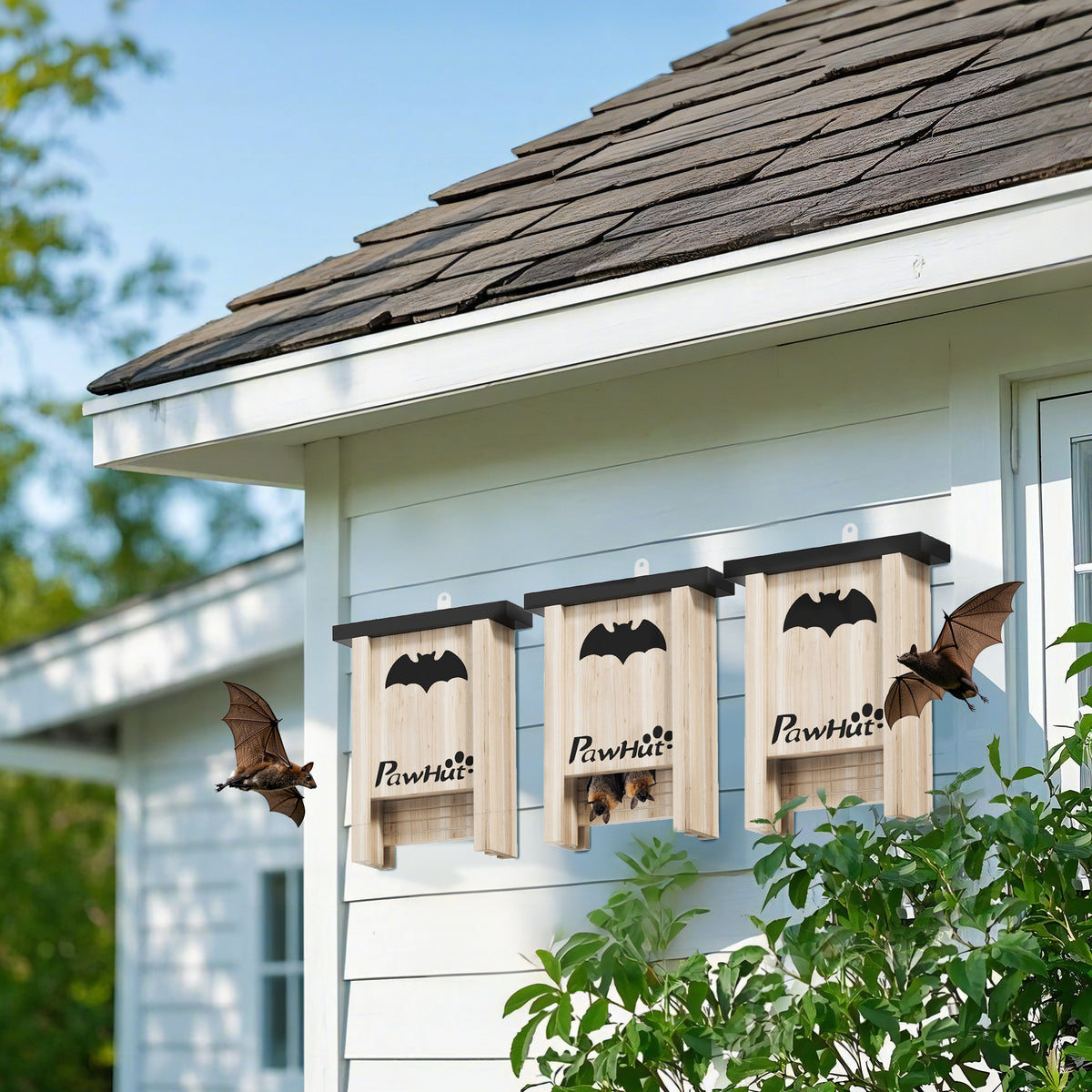 Ensemble de trois boîtes à chauve-souris nichoir chauve-souris avec un crochet18 x 6 x 22,5 cm bois naturel-1