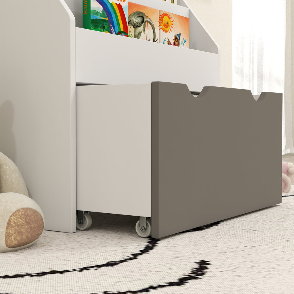 Bibliothèque pour enfants Multi-Rangement avec 3 niveaux d'étagères et un tiroir, 62,5L x 30l x 70H cm, gris et blanc-8