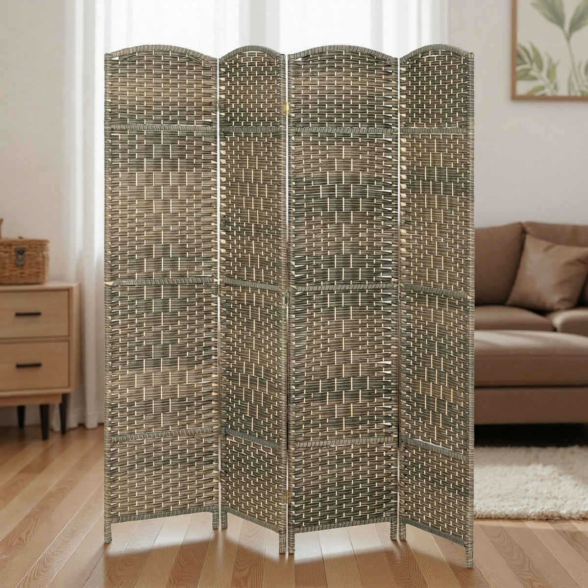 Paravent intérieur en bois 4 panneaux séparateur de pièce pliable pour salon chambre 180 x 180 cm chêne foncé-8