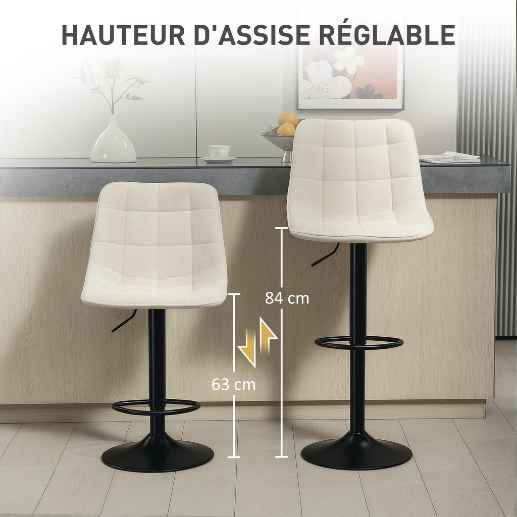 Lot de 2 tabourets de bar, chaises de bar en chenille hauteur réglable avec dossier pivotant 360° 47x48x117,5cm beige-4