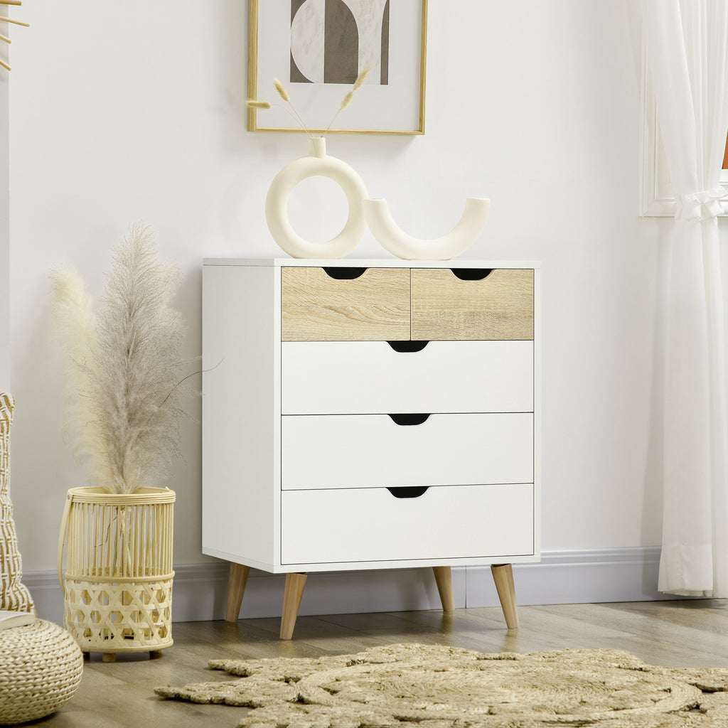 Commode 5 tiroirs meuble de rangement 4 pieds biseautés - bois, 60 x 40 x 77,5 cm, blanc-8
