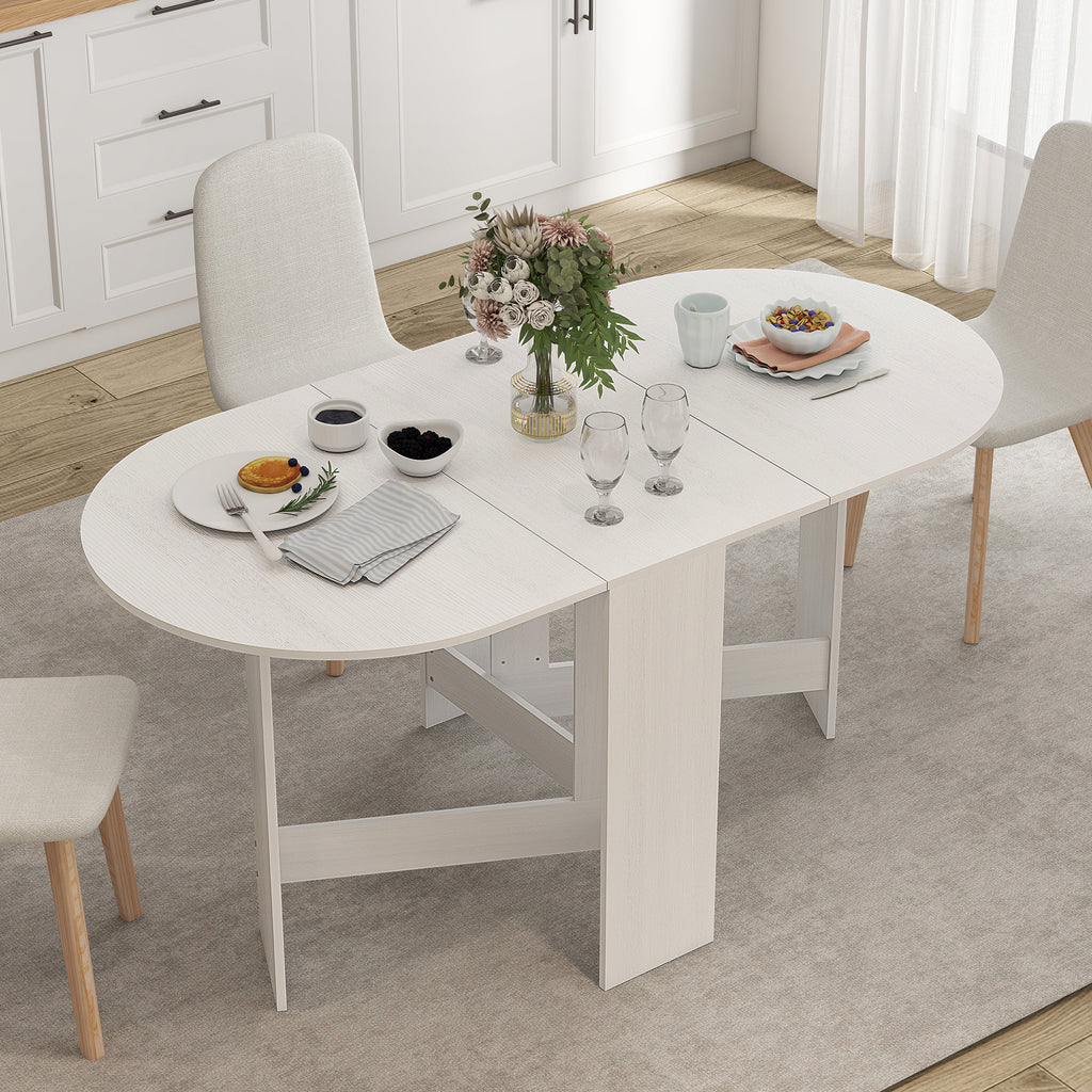 Table à manger pliante, table pliante cuisine ovale jusqu'à 6 personnes, pour petits espaces, salle à manger, blanc-9