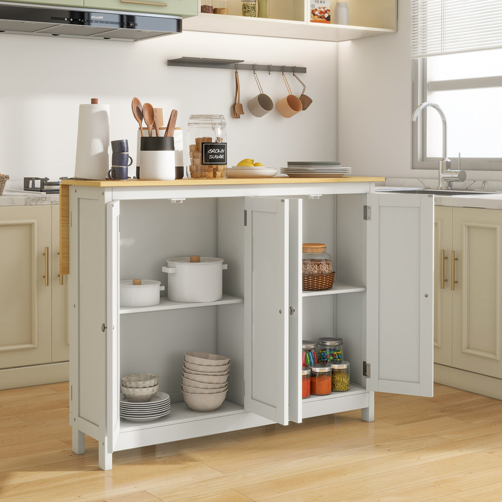 Desserte îlot de cuisine avec 2 tabourets plan de travail rabattable 2 placards avec 4 portes design moderne blanc-7
