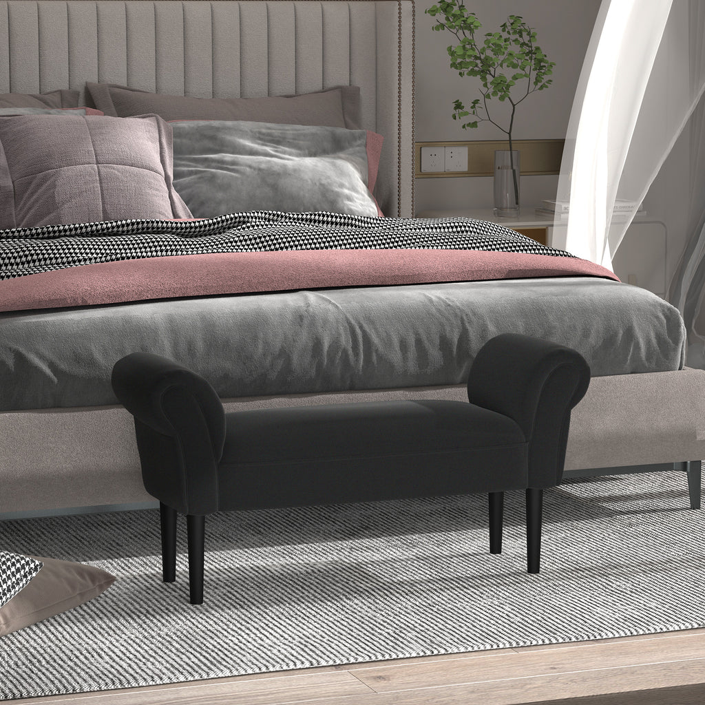 Banc Entrée Bout de Lit Rembourré pour Chambre à Coucher, Tissu à Voile, 102 x 36 x 51 cm, Noir-1