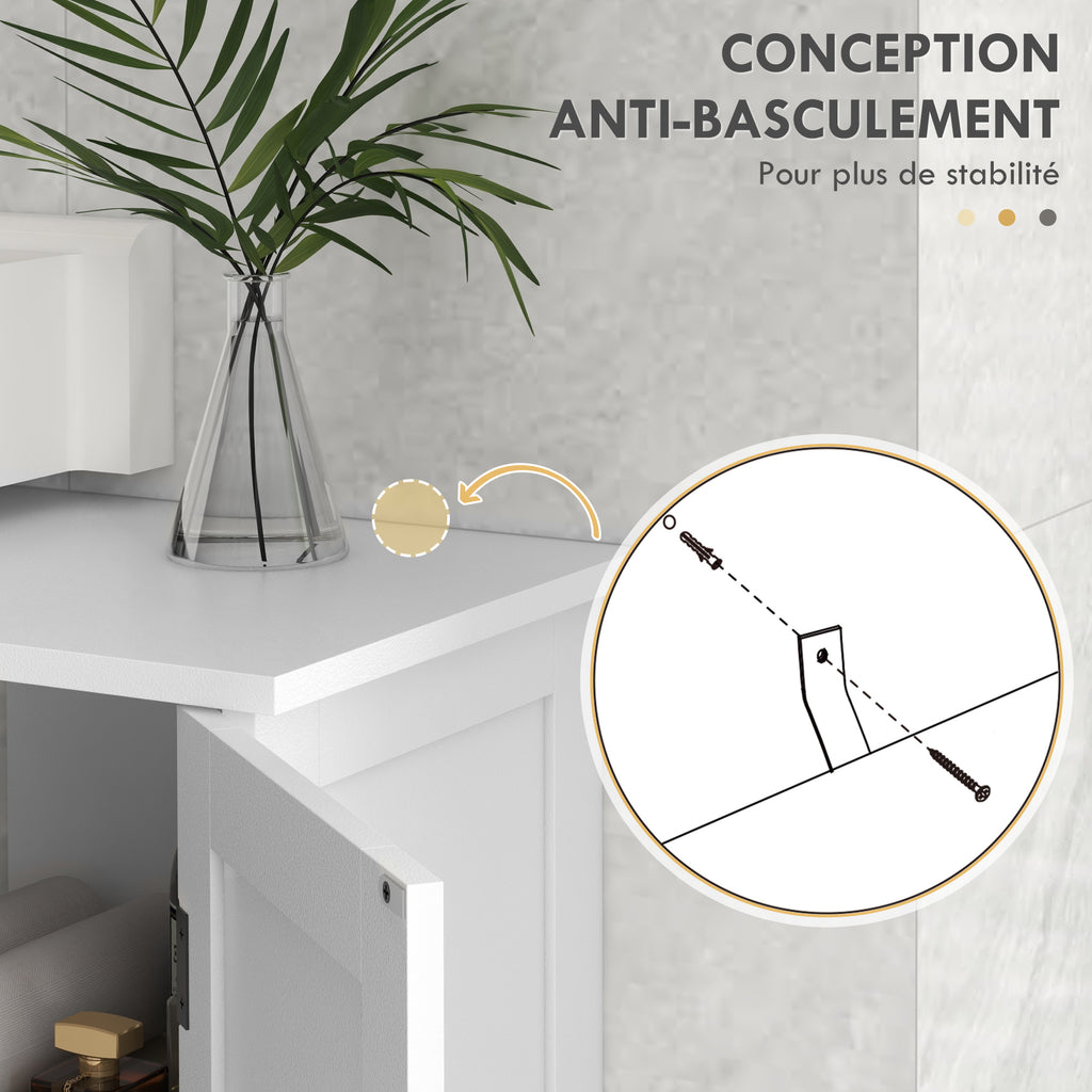 Meuble sous vasque lavabo salle de bain style classique placard 2 portes étagères réglables 90 x 30 x 60 cm blanc-5