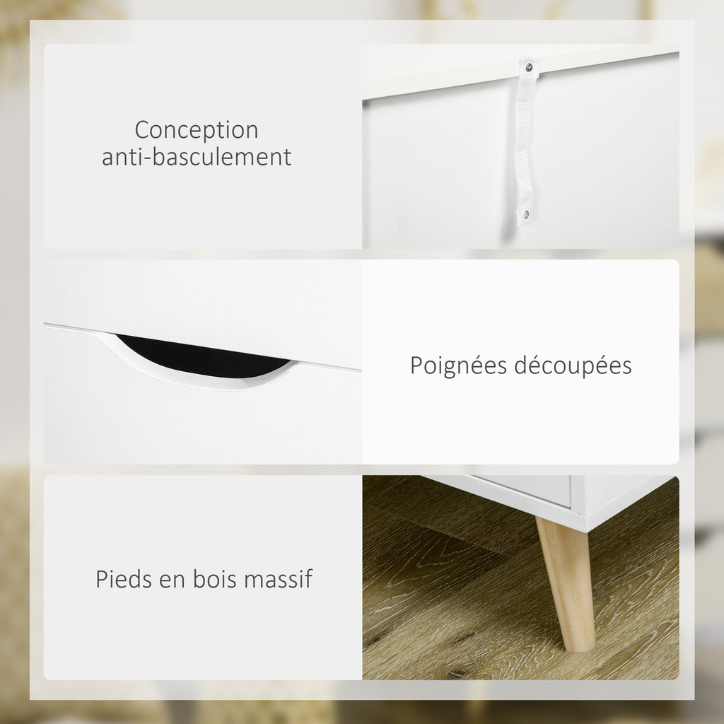 Commode 5 tiroirs meuble de rangement 4 pieds biseautés - bois, 60 x 40 x 77,5 cm, blanc-5
