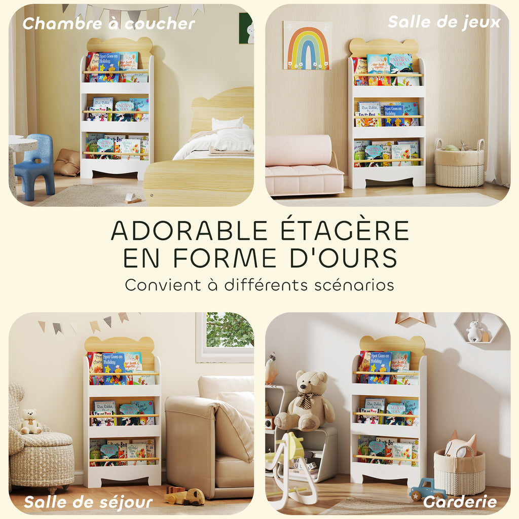 Bibliothèque pour enfant, rangement livre enfant 3 niveaux pour salle de jeux, chambre d'enfant, bois naturel-6