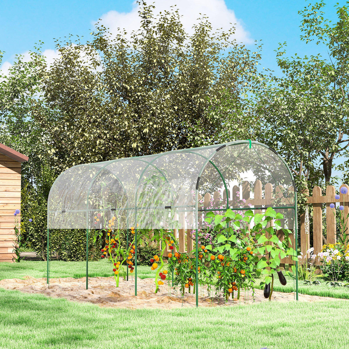 Serre de jardin serre à tomates 4 arceaux en acier bâche en PVC 4 x 1,2 x 1,7 m vert-8
