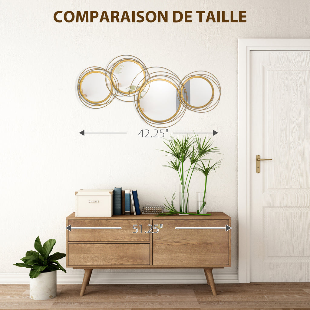 Ensemble de 4 miroirs ronds en métal dorés 107 x 56 cm-6