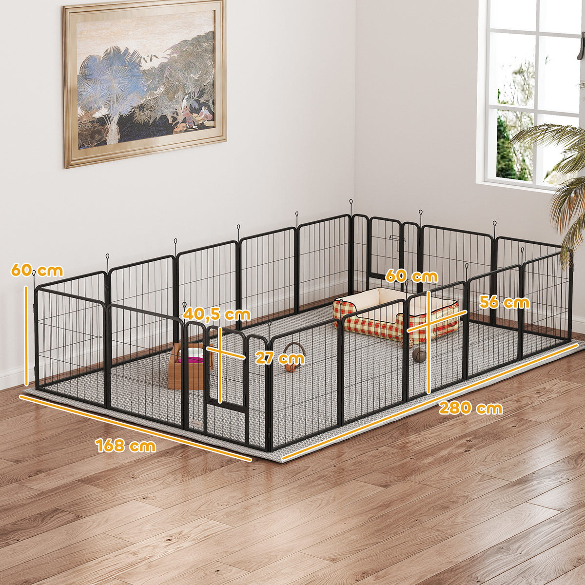 Parc pour chien, parc pour animaux, 16 panneaux, clôture portable pliable, sécurisé, noir-2