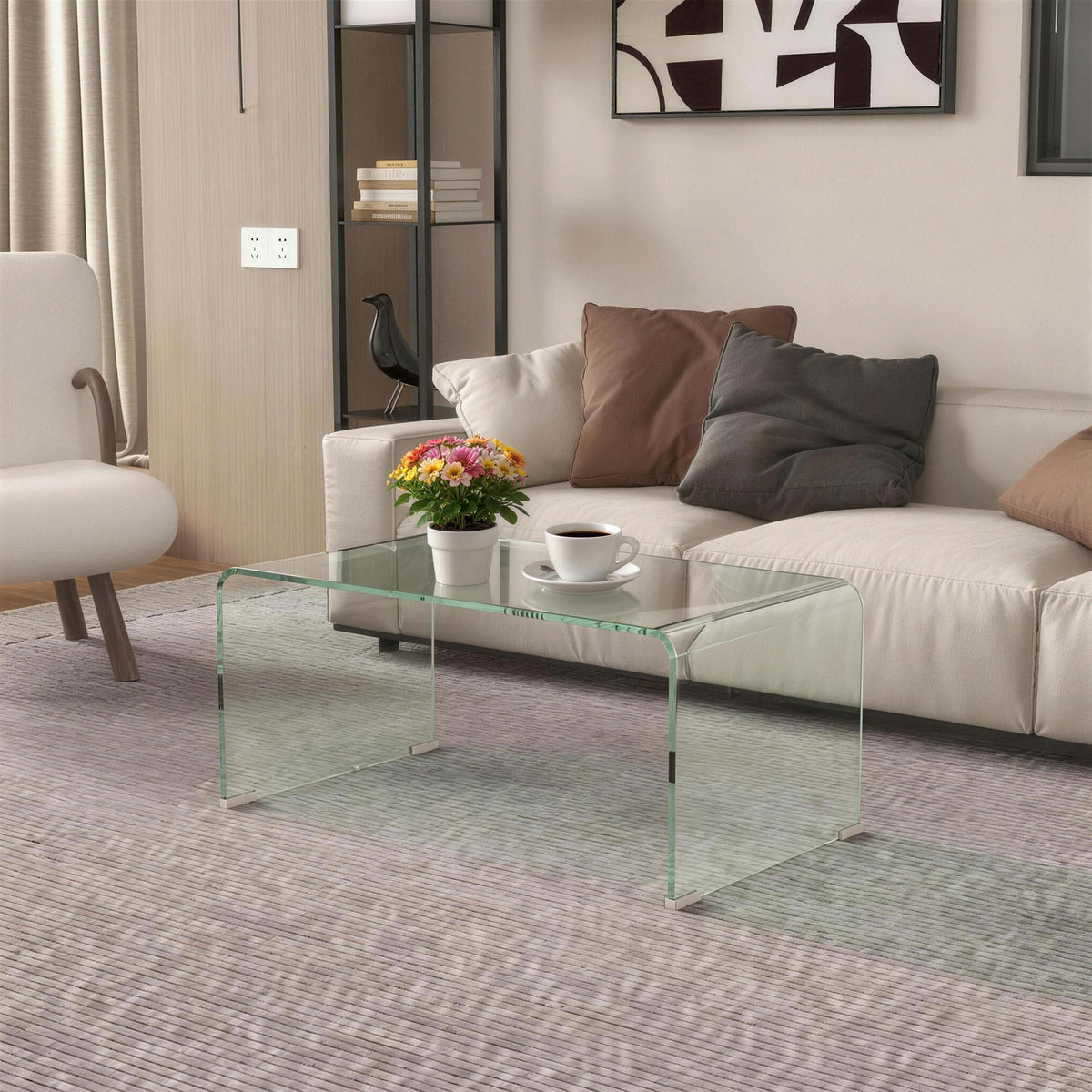 Table basse en verre table de salon rectangulaire design moderne en verre trempé avec bords arrondis sûrs transparent-1