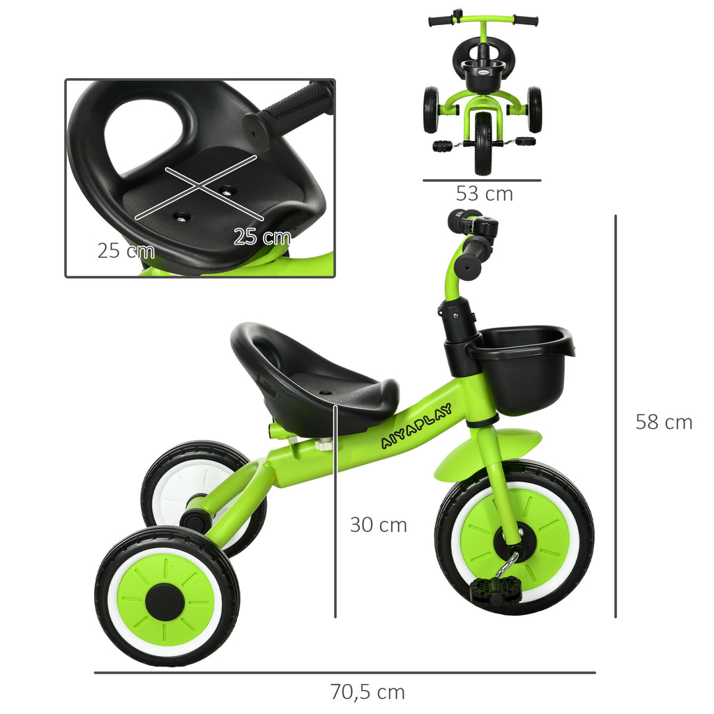 Tricycle enfants avec sonnette et panier selle réglable avec dossier - pour enfant de 2 à 5 ans vert-2