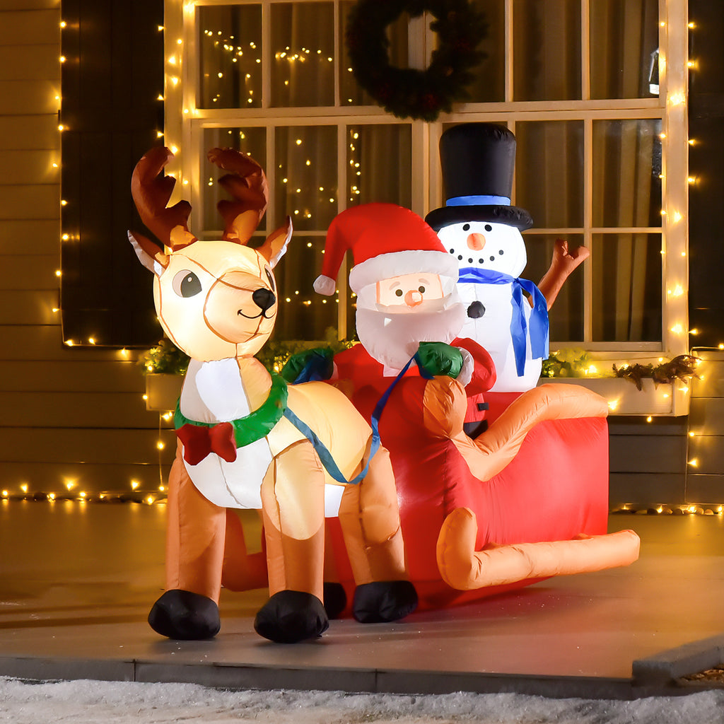 Père Noël gonflable avec traîneau et rennes 200 cm 5 lumières LED décoration de Noël intérieure et extérieure rouge-1