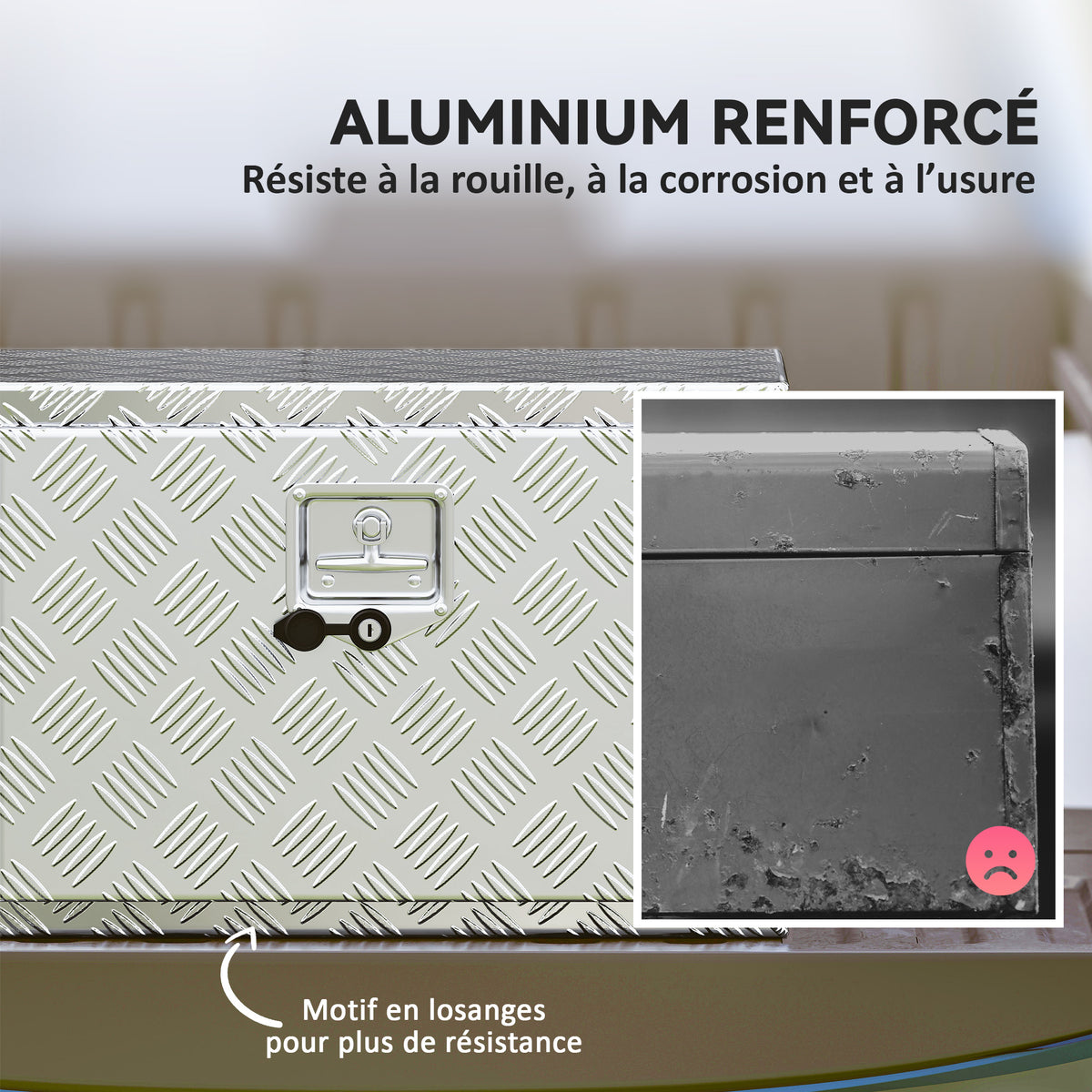 Boîte à outils pour camion en aluminium, 60,9 x 35,5 x 40,6 cm, coffre de rangement 76 L avec serrure et clés, argent-3