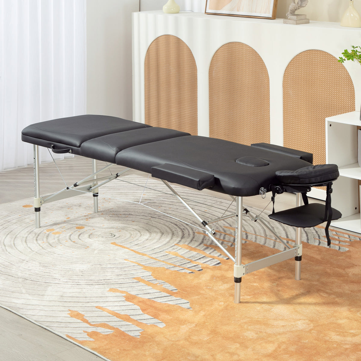 Table de Massage Lit de Massage à 3 Zones Pliante 225kg Coins Arrondis Hauteur 61-84 cm 215x81cm Noir-1