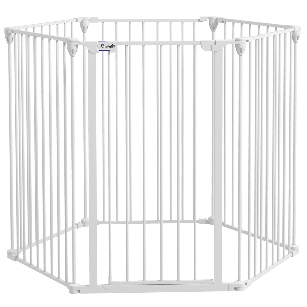 Barrière de sécurité parc enclos chien pliable modulable 6 panneaux avec porte hauteur 100 cm blanc-0