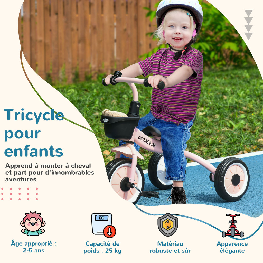 Tricycle enfants avec sonnette et panier selle réglable avec dossier - pour enfant de 2 à 5 ans rose-3