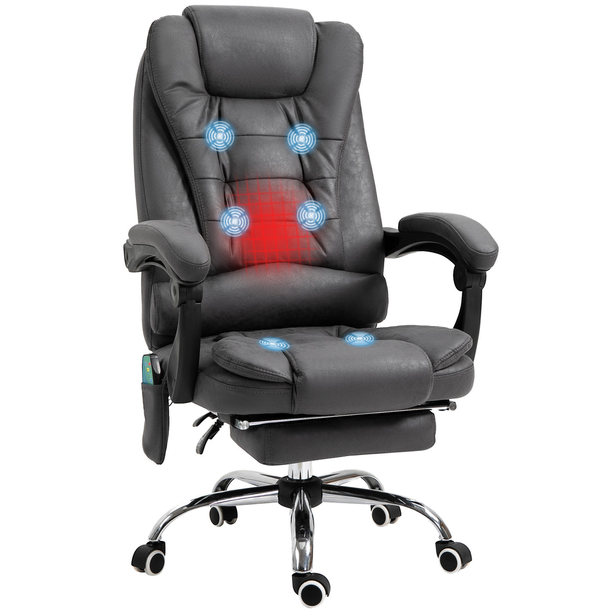 Fauteuil de bureau massant chauffant hauteur réglable dossier inclinable repose-pied + coussin lombaires intégrés-0