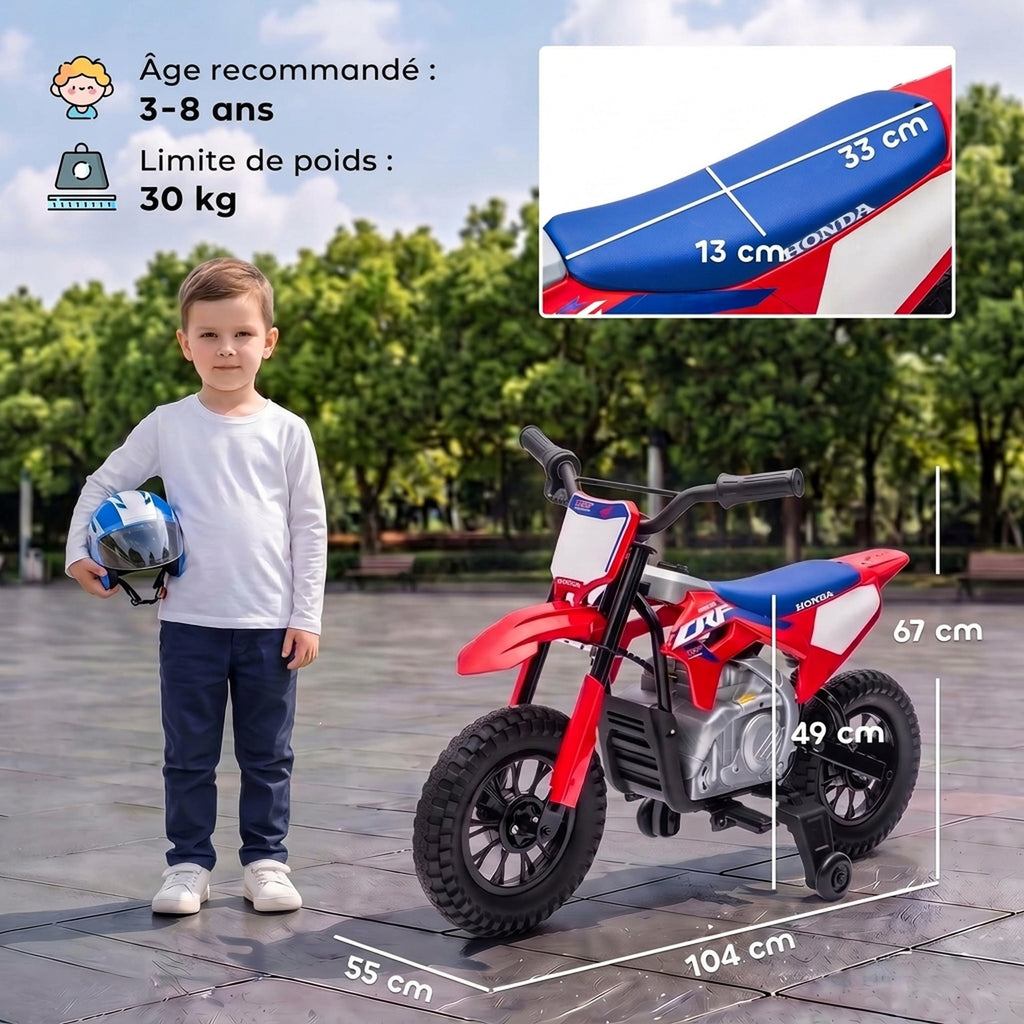 Moto Électrique Enfants sous Licence HONDA 12 V, Vitesse 3-6 Km/h, Voiture Électrique Enfants 3-8 ans, Rouge et Bleu-2