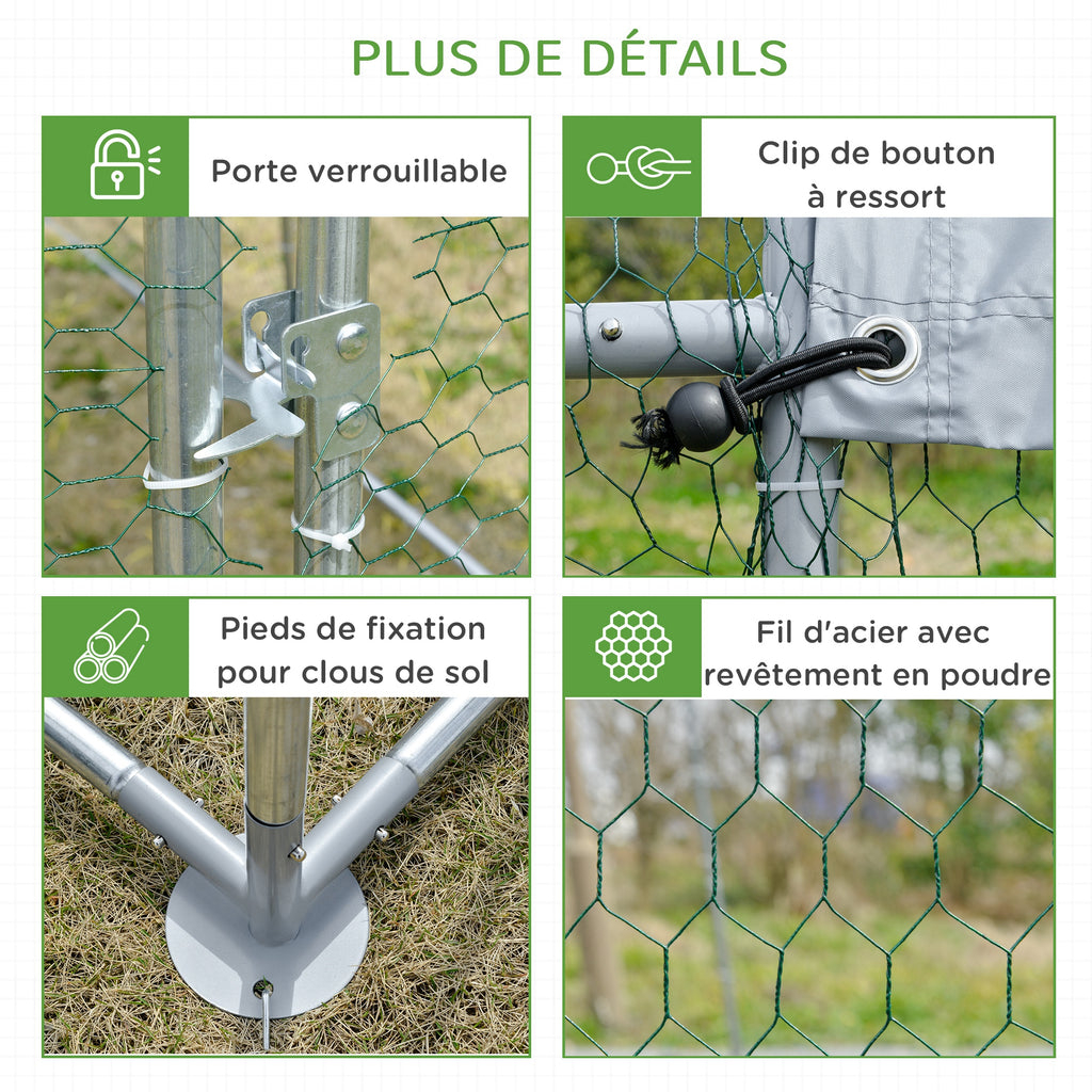 Grand enclos poulailler 5,32 ㎡ parc grillagé toit anti-UV porte verouillable 2,8 x 1,9 x 1,97 m argenté-6