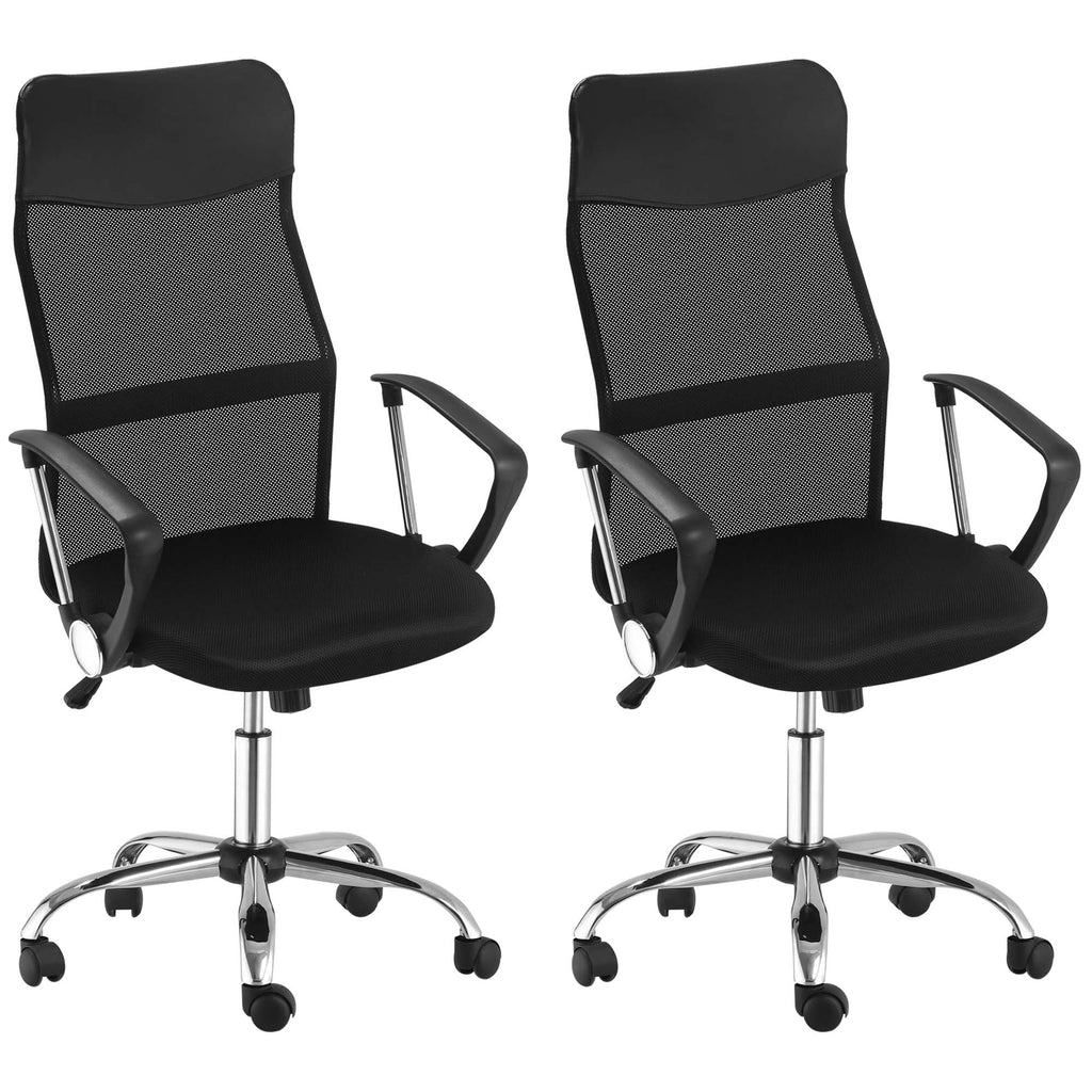 Lot de 2 fauteuils de bureau manager dossier ergonomique hauteur assise réglable pivotant tissu maille noir-0