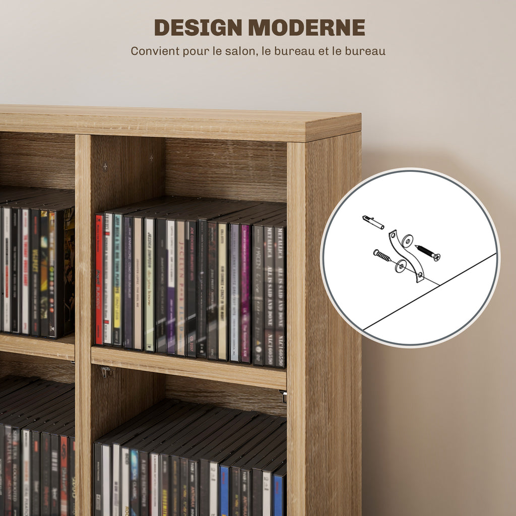 Meuble de rangement multimédia 456 CD/ 336 DVD - bibliothèque en bois avec étagères réglables 89 x 130,5 cm bois naturel-5