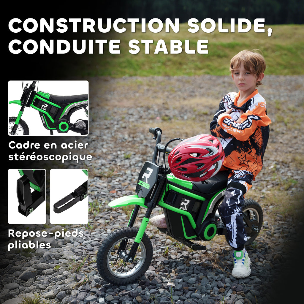 Moto cross électrique enfant moto électrique enfants moteur 350 W batterie 12V 8-16 km/h pneus gonflables 12'' vert-8