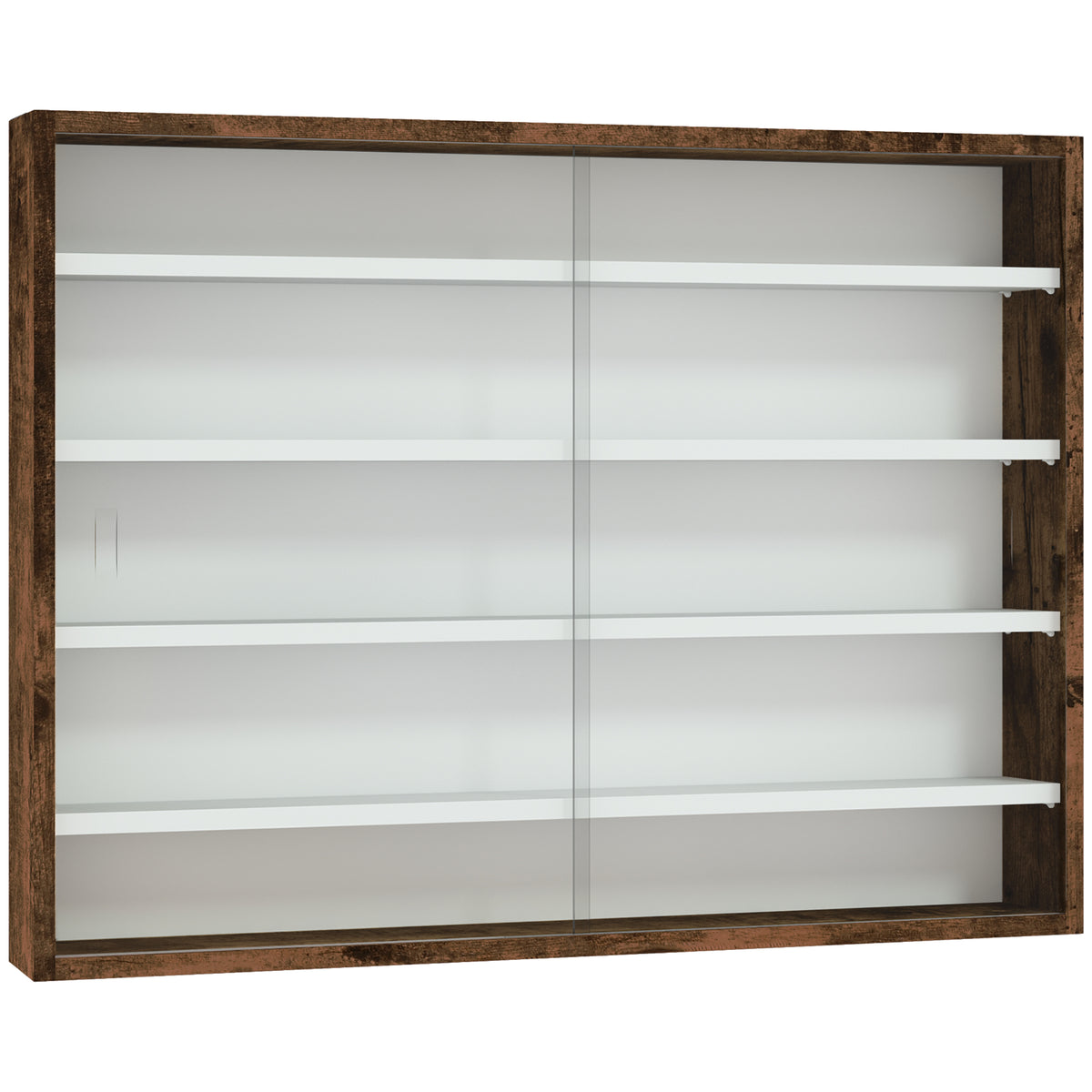 Vitrine murale pour objets de collection 5 étagère réglables en hauteur et 2 portes coulissantes 80 x 9,5 x 60 cm marron-0