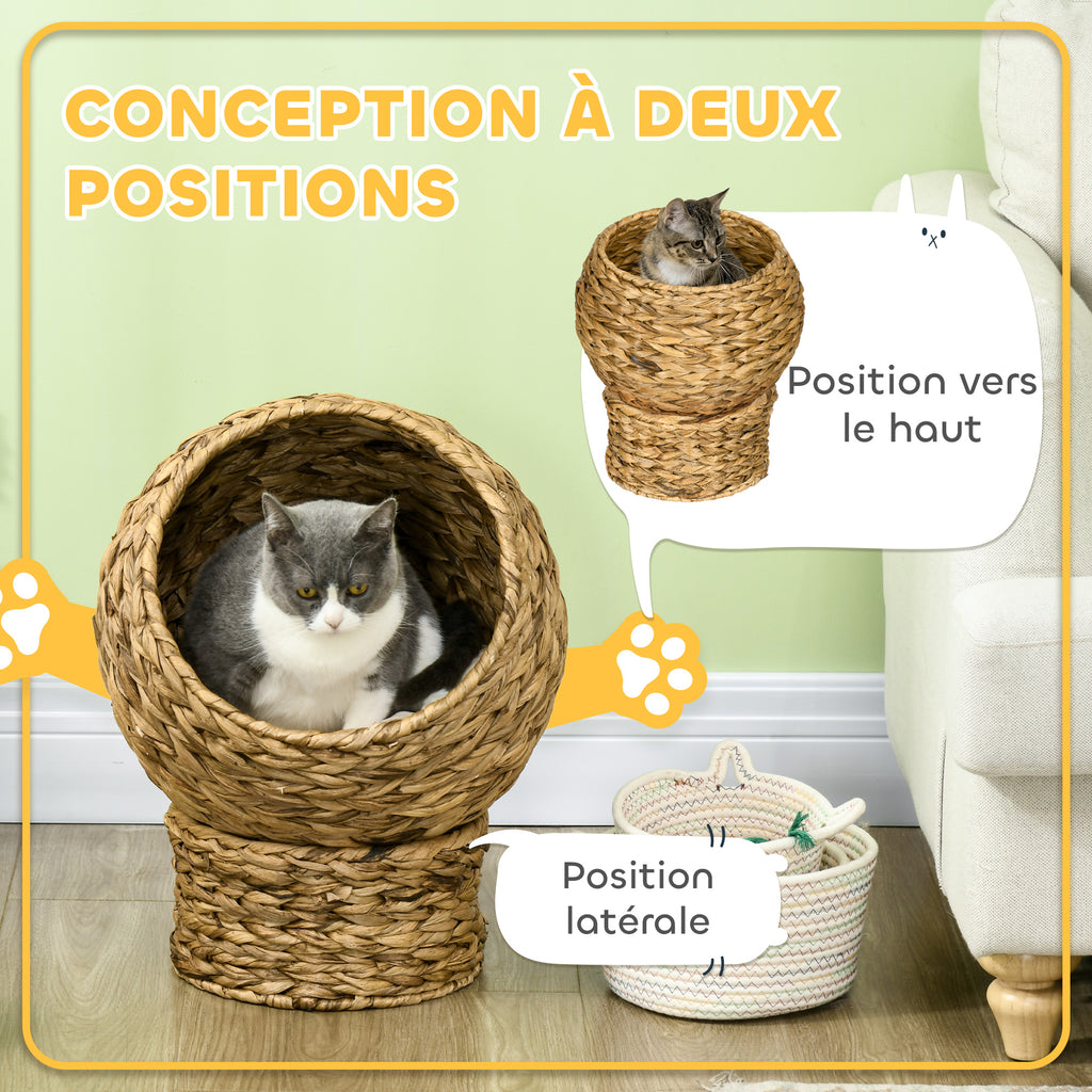 Panier chat lit surélevé chat cosy niche grotte à chat grand confort dim. 40L x 37l x 51H cm coussin moelleux beige inclus-3