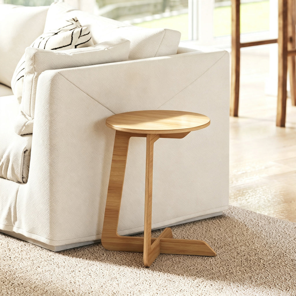 Table d'Appoint en Forme C, Plateau Rond Ø 36 cm, Table Basse Moderne, Compact, Montage par Clipsage, Effet Bois Naturel-1