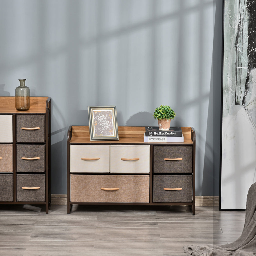 Commode Meuble de Rangement 5 tiroirs en Tissu 87,5 x 29 x 58 cm Marron et Beige-8