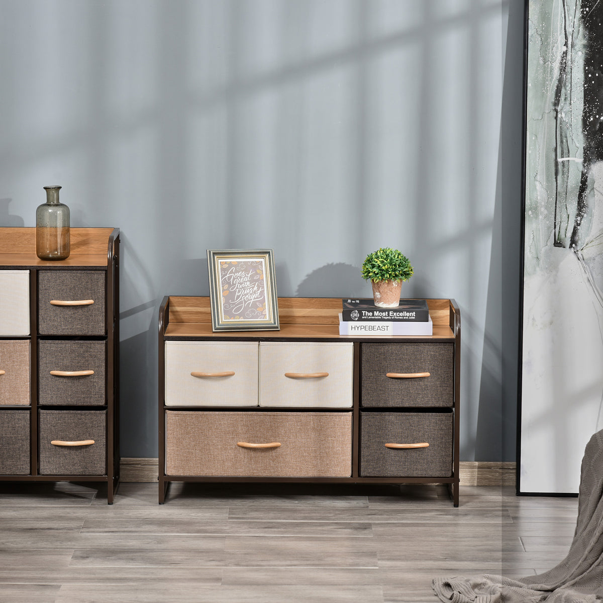Commode Meuble de Rangement 5 tiroirs en Tissu 87,5 x 29 x 58 cm Marron et Beige-8