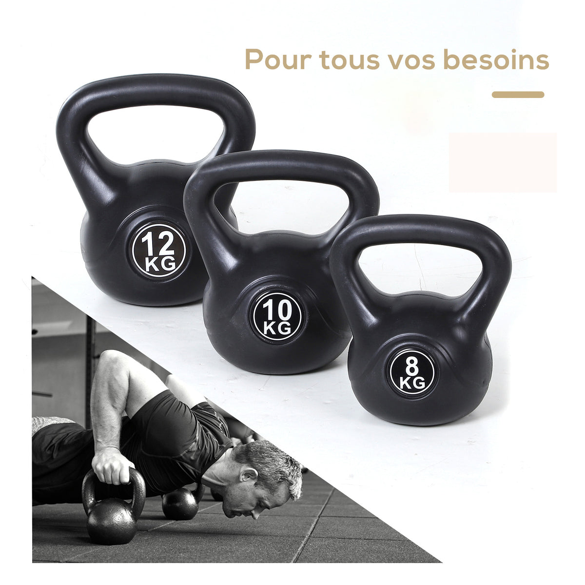 Kettlebell 12 kg, haltère avec poignée ergonomique, haltère à boule, musculation, entraînement, 27 x 21 x 31 cm noir-6