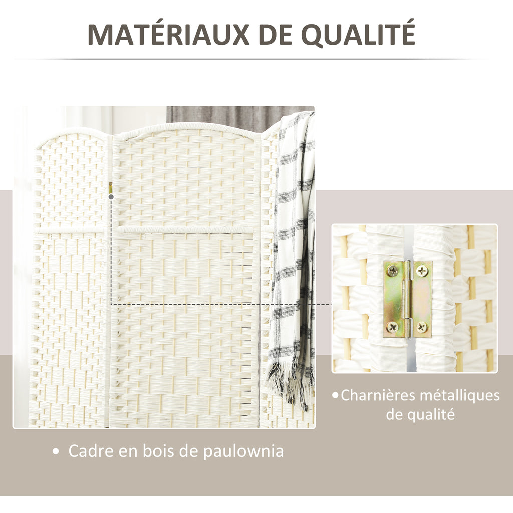 Paravent intérieur en bois 4 panneaux séparateur de pièce pliable pour salon chambre 180 x 180 cm blanc-5