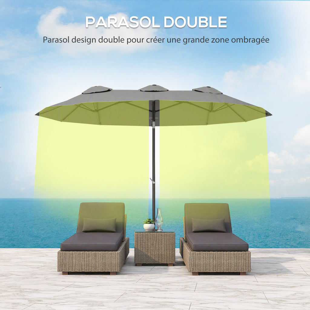Parasol de Jardin Exterieur Inclinable 3 x 1,5 m, Parasol Double Rectangulaire avec Manivelle, Polyester 180 g/m², Gris-4