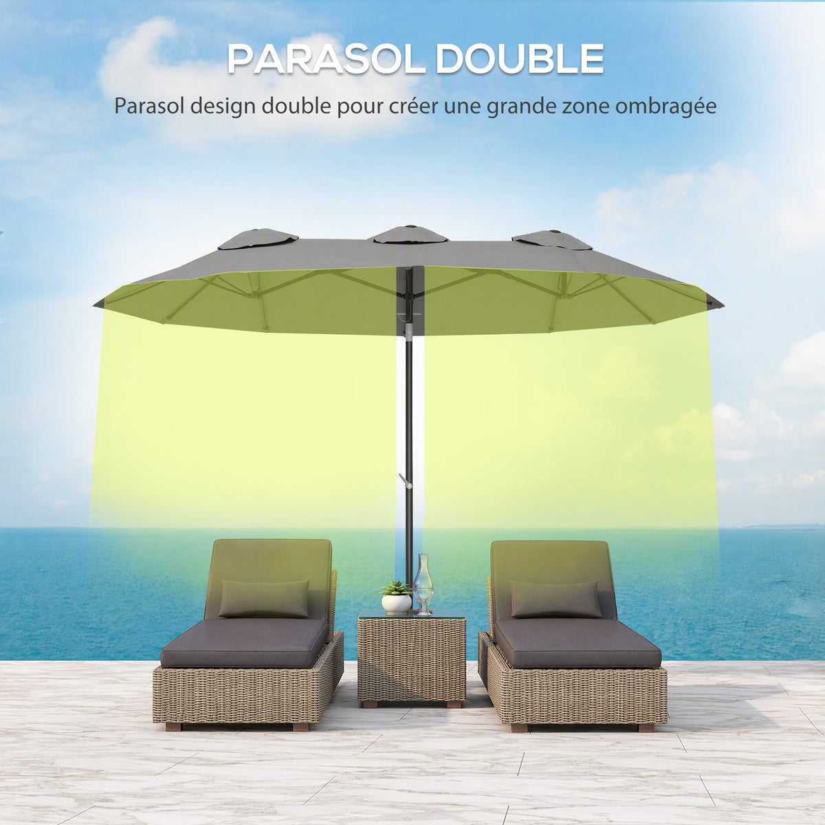 Parasol de Jardin Exterieur Inclinable 3 x 1,5 m, Parasol Double Rectangulaire avec Manivelle, Polyester 180 g/m², Gris-4