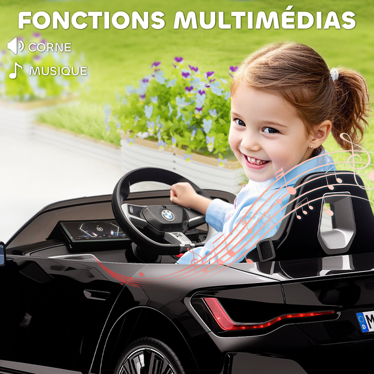 Voiture électrique pour enfants licence BMW I4 12V avec télécommande MP3 Musique Lumières et Ceinture 115x67x45 cm Noir-6