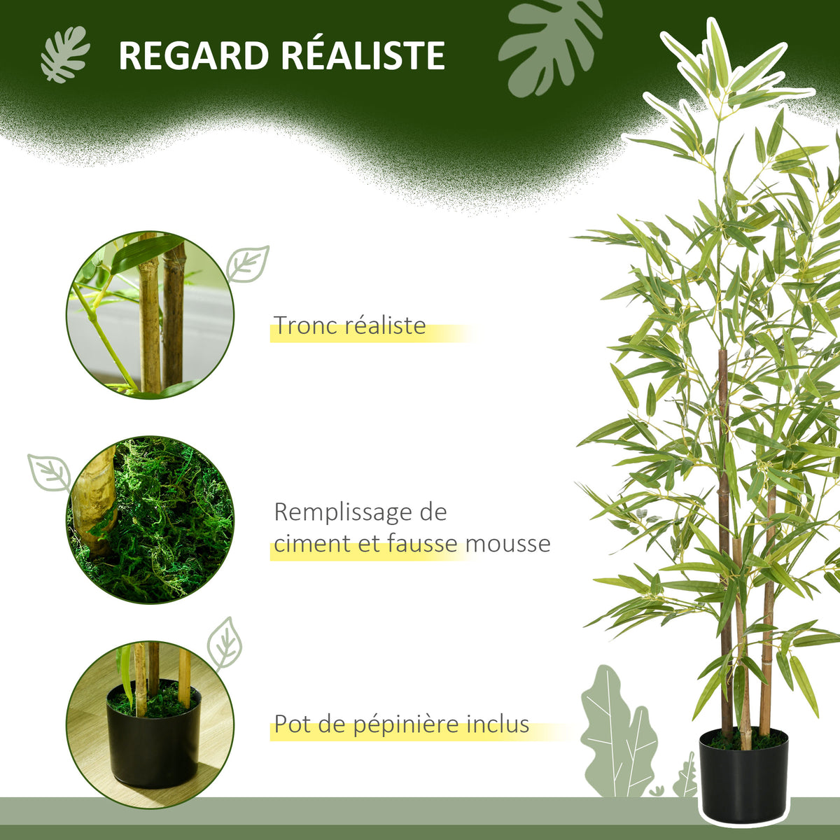 Plante artificielle Bambou arbre artificiel hauteur 120 cm avec pot, décoration interieur, très réaliste-4