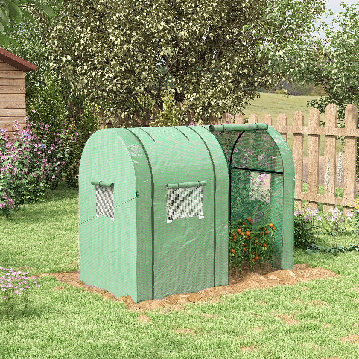 Serre de jardin 1,8 m² dim. 1,85L x 0,9l x 1,5H m 2 Portes zippées déroulantes 4 fenêtres enroulables Acier PE Vert-1