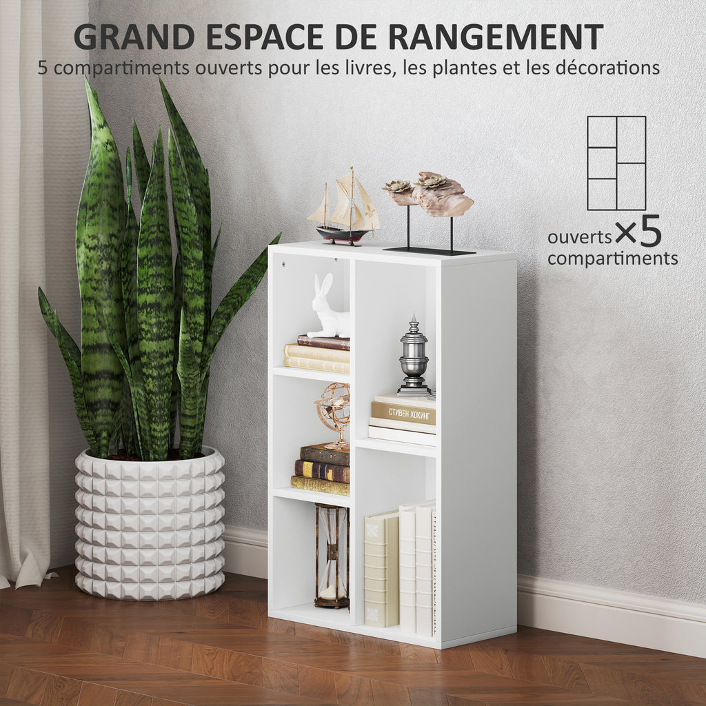 Bibliothèque étagère de rangement avec 5 compartiments, pour salon chambre à coucher bureau, 50x24x80cm, blanc-3