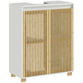 Meuble sous lavabo salle de bain - placard à portes à lattes en bambou, 60 x 30 x 75 cm, effet bois naturel-0