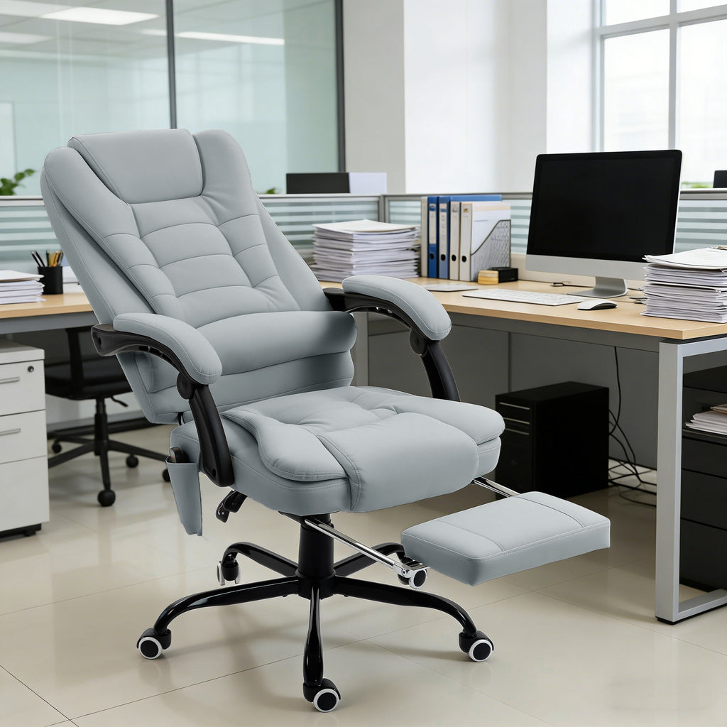 Fauteuil de bureau massant, chaise de bureau avec hauteur réglable, dossier inclinable et télécommande filaire, gris-9