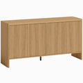 Buffet salon, meuble de rangement avec 4 portes rainurées, étagère réglable, ouverture par pression, 147x40x77cm, chêne-0