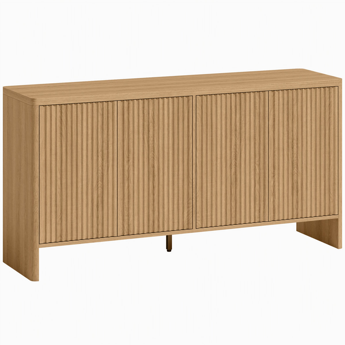 Buffet salon, meuble de rangement avec 4 portes rainurées, étagère réglable, ouverture par pression, 147x40x77cm, chêne-0
