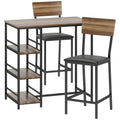 Ensemble Table de Bar avec 2 Tabourets, Table Haute de Cuisine et 2 Chaises de Bar Rembourrées PU, Noyer-0