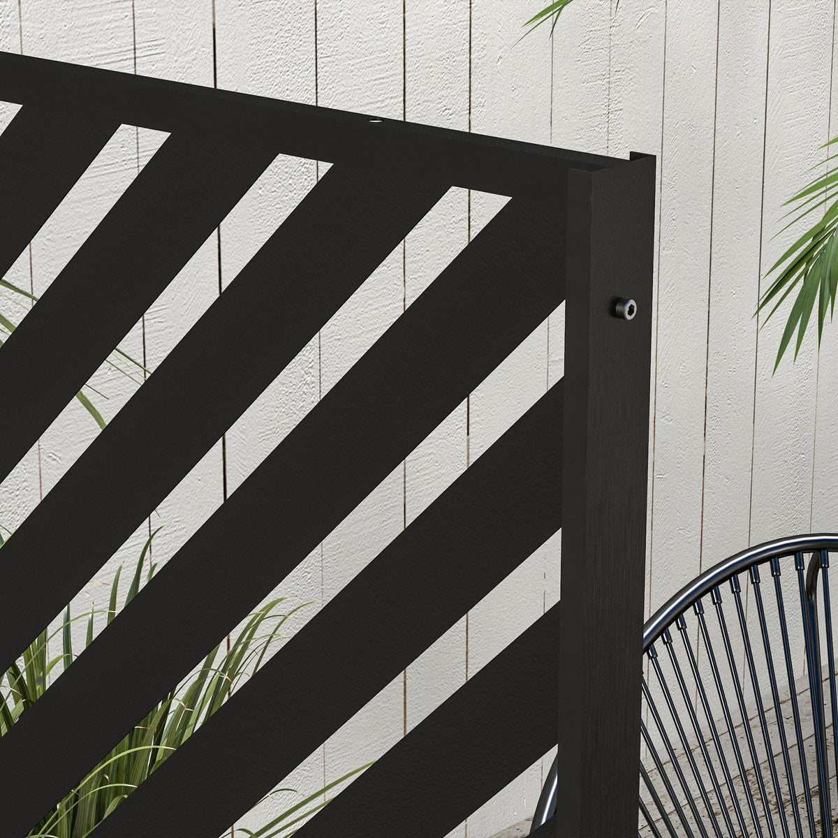 Panneau brise vue décoratif paravent extérieur à motif géométrique ajouré en métal - 122 x 45 x 198 cm, noir-8